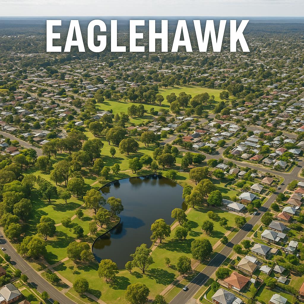 Aerial view of Eaglehawk, Victoria, highlighting green spaces