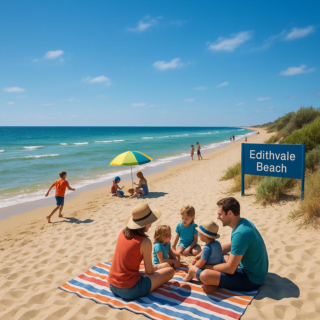 Families enjoying the beach at Edithvale.