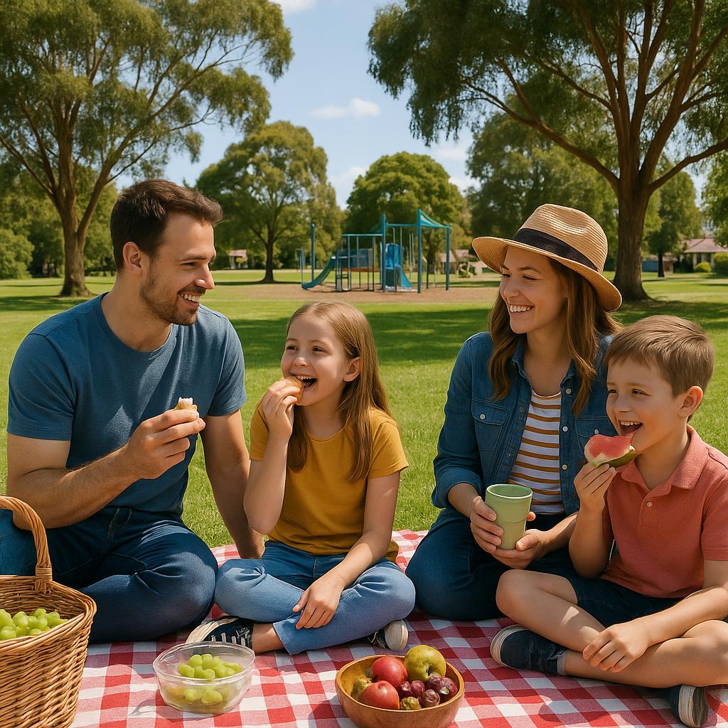 Families in Elliminyt park enjoying community activities.