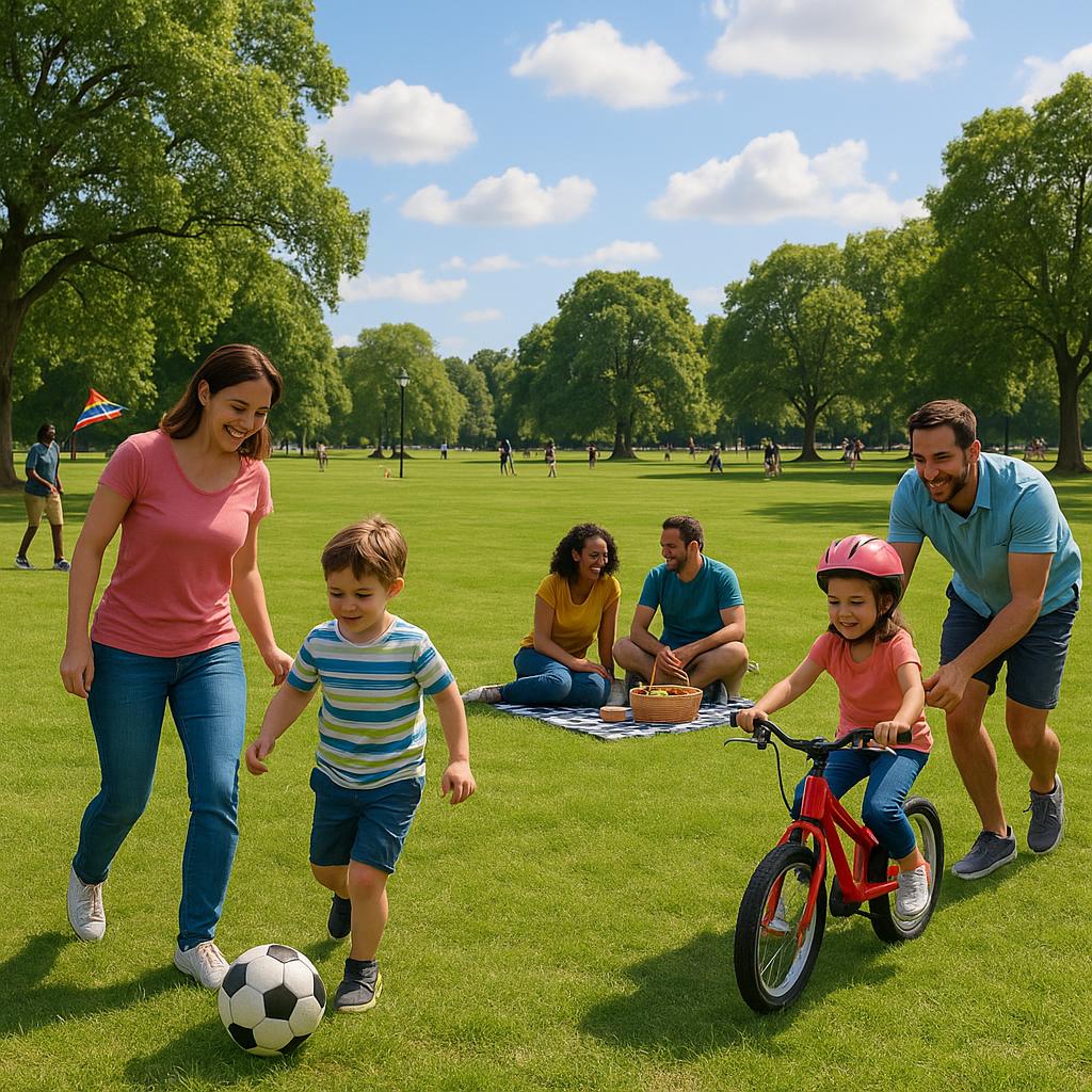 Families enjoying recreational activities in Epsom park