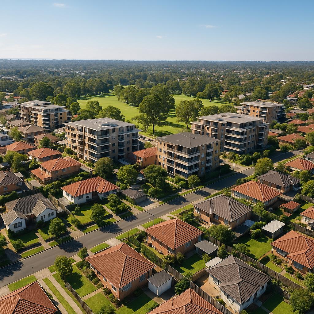 Ermington suburban landscape with units and parks