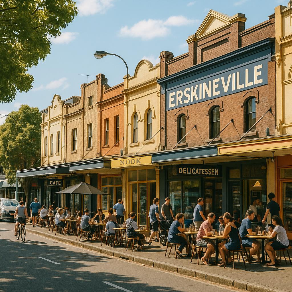 Street view showcasing Erskineville's café culture