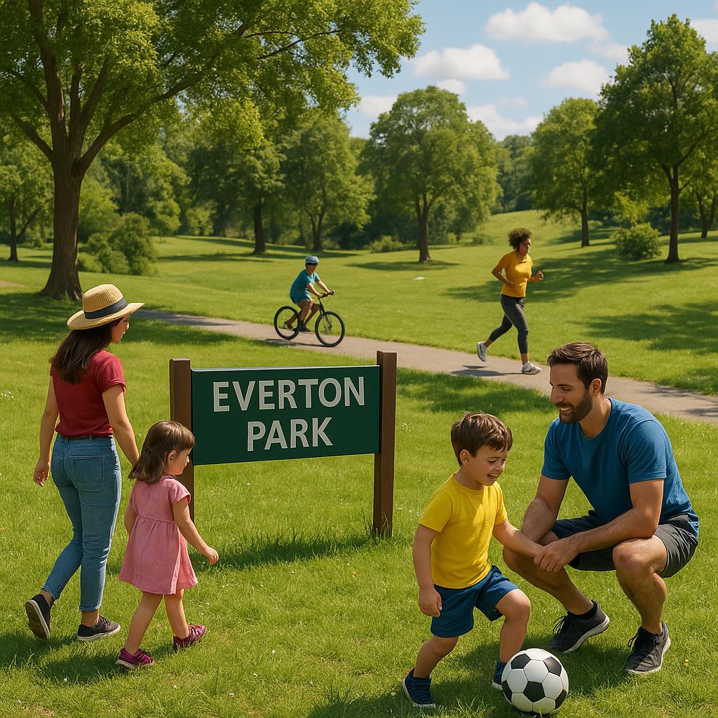 Families enjoying outdoor activities in Everton Park parks