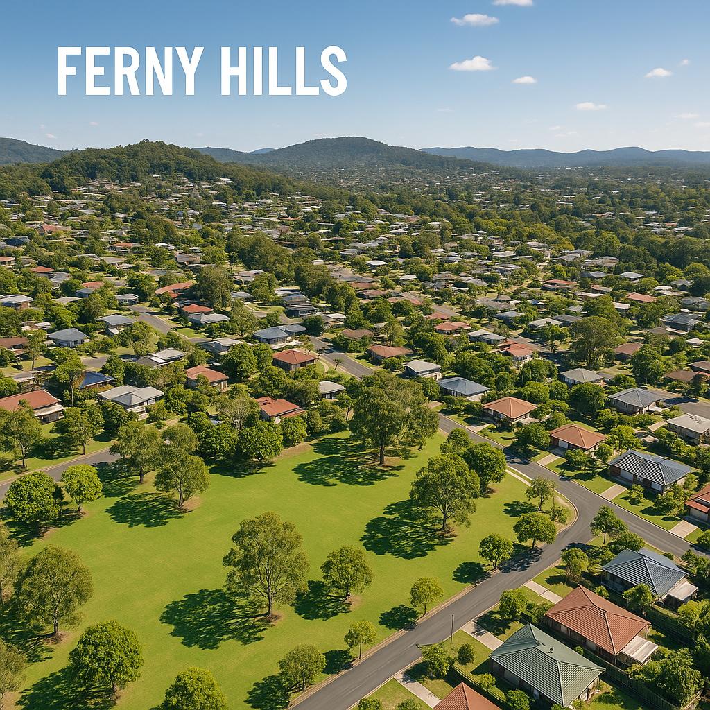 Beautiful landscape of Ferny Hills showing parks and suburban homes.