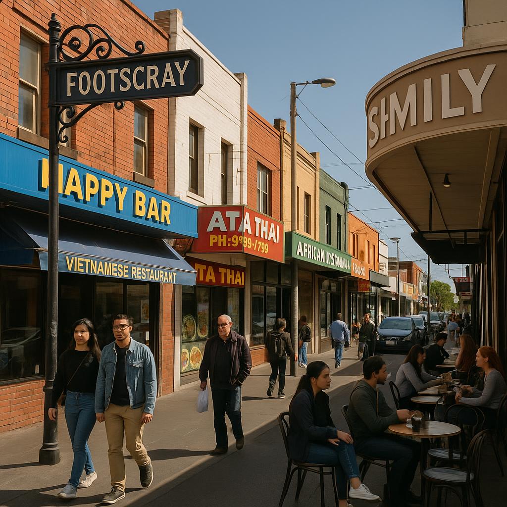 Footscray street view with shops and cafes