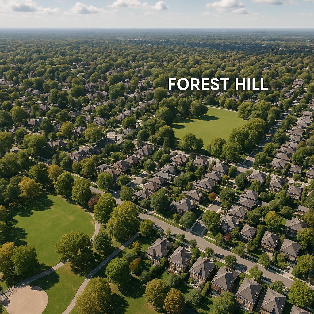 Aerial view of Forest Hill showing family-friendly parks