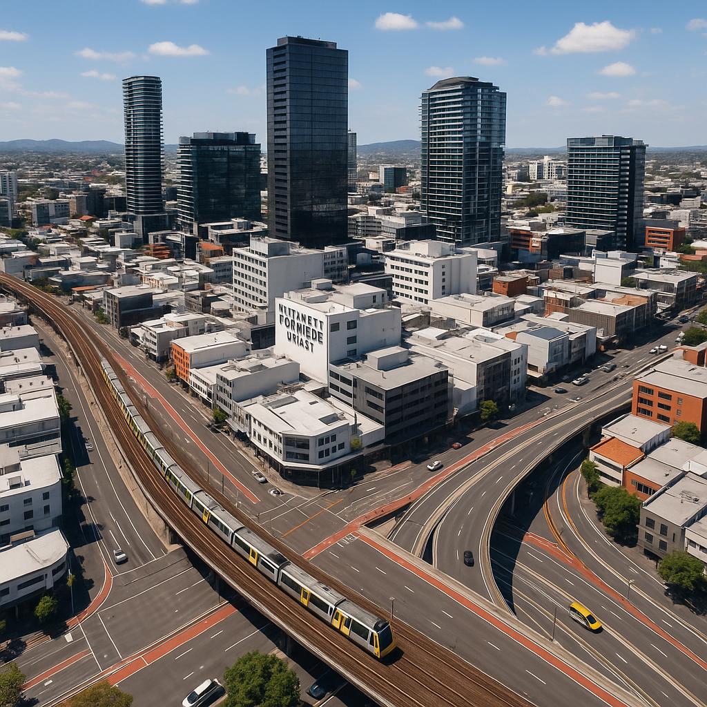 Aerial view of Fortitude Valley showcasing transport and development