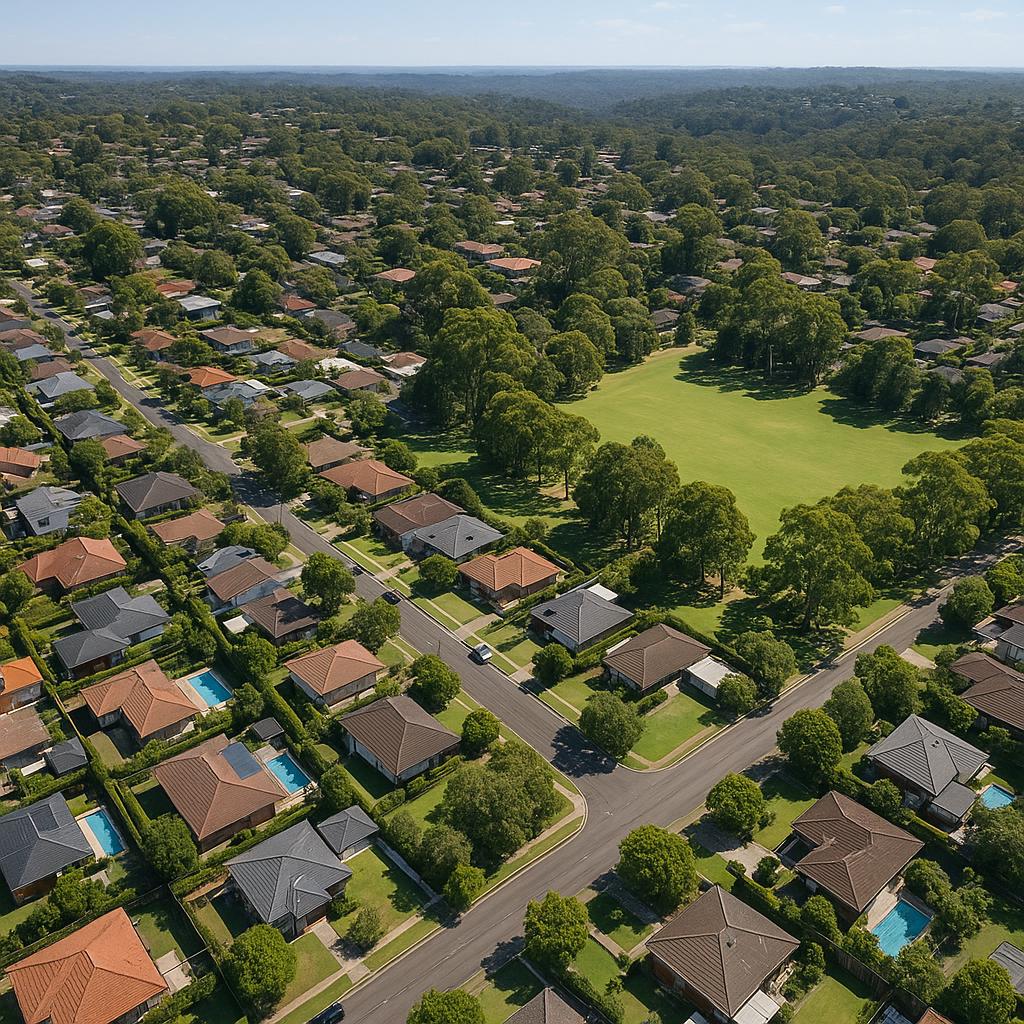 Aerial view of Frenchs Forest with parks and homes