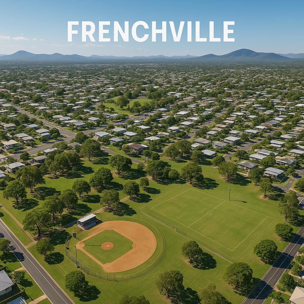 Aerial view of Frenchville with parks and homes