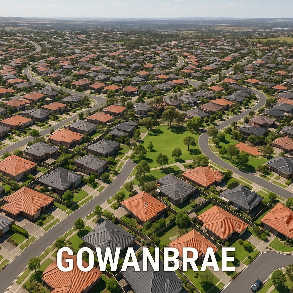 Aerial view of Gowanbrae suburb highlighting greenery and homes.