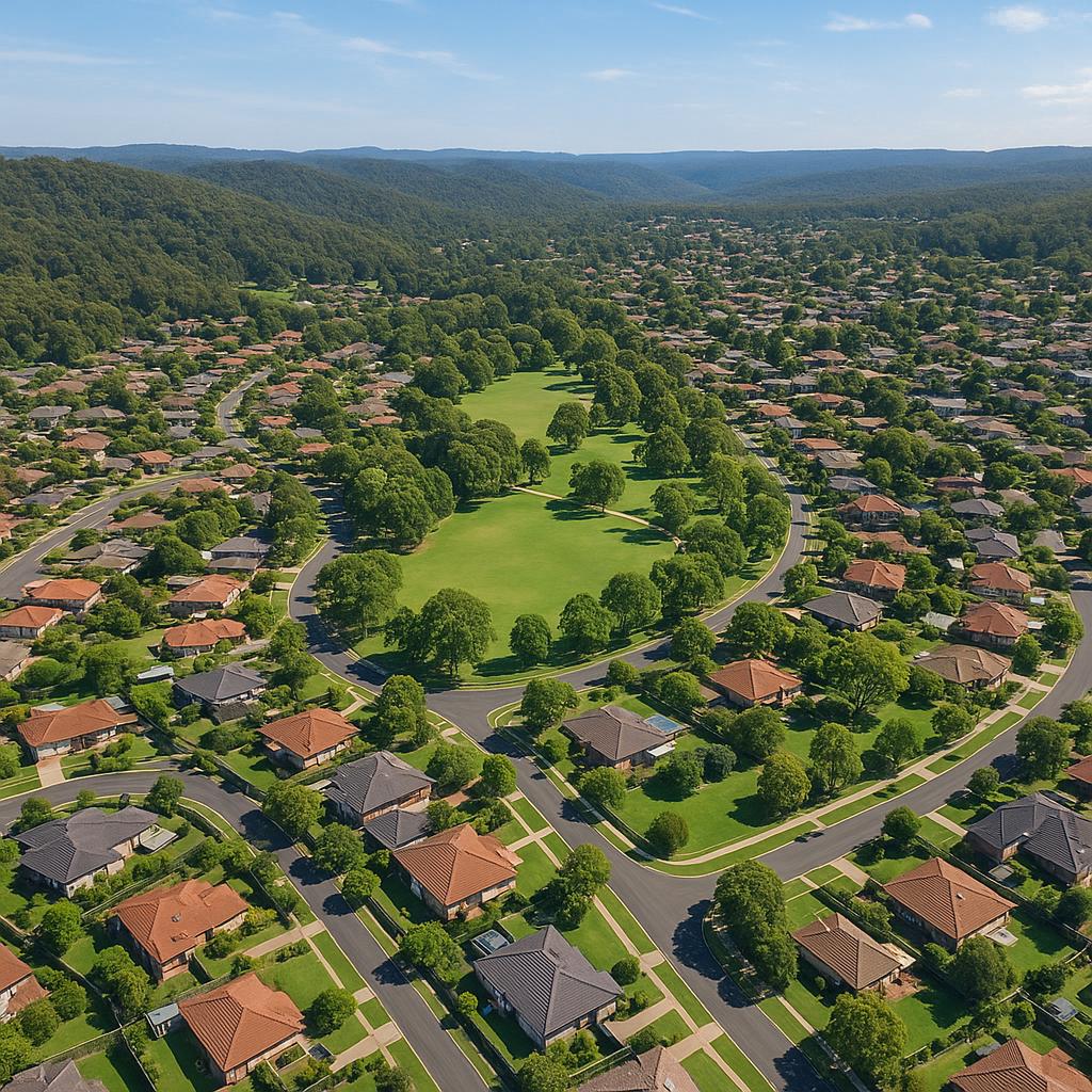 Aerial view showing Green Valley suburban landscape