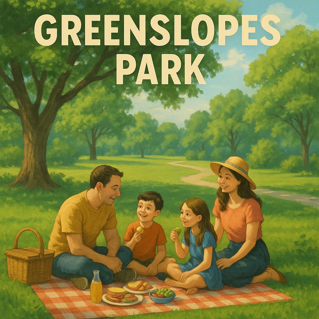 Family picnic in Greenslopes Park, vibrant green surroundings