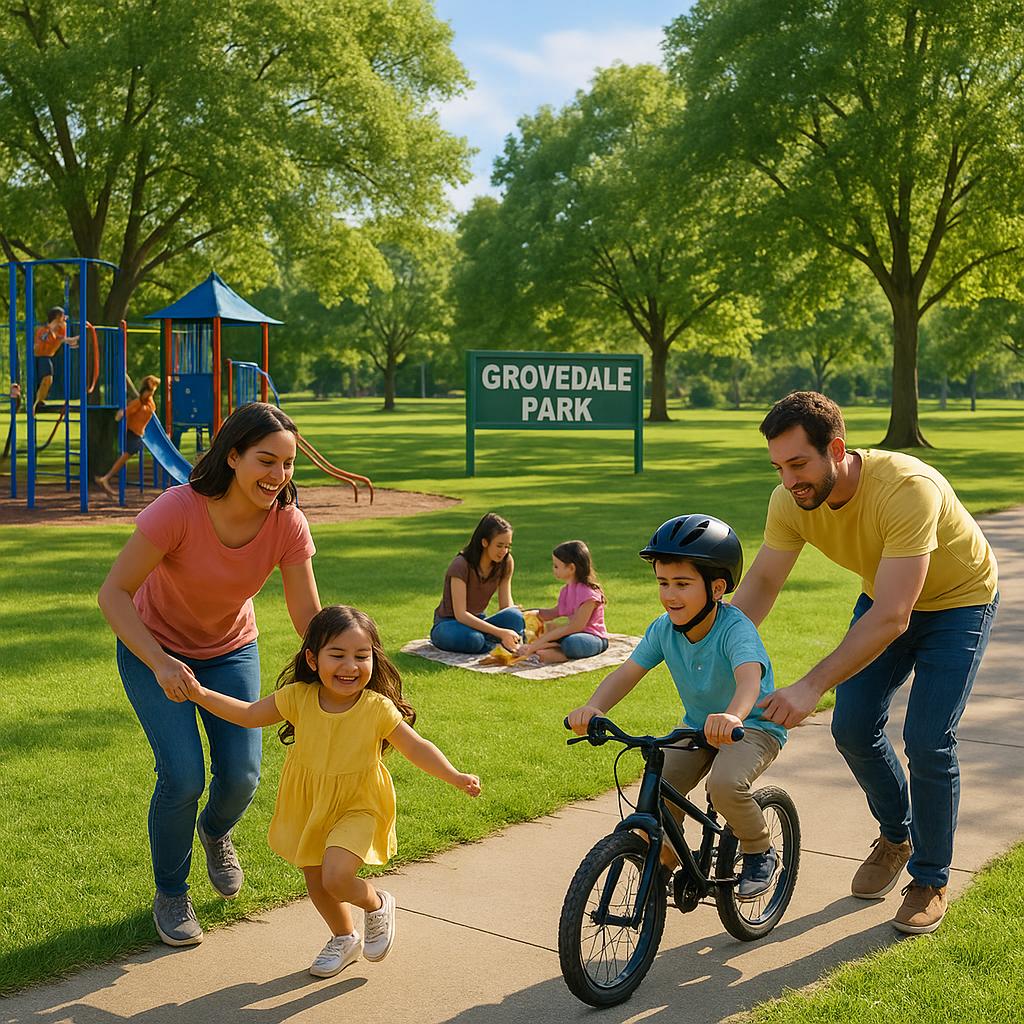 Grovedale Park with families enjoying activities and greenery