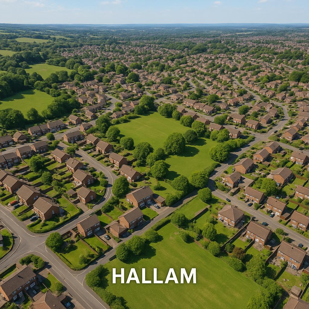 Aerial photograph of Hallam with homes and parks