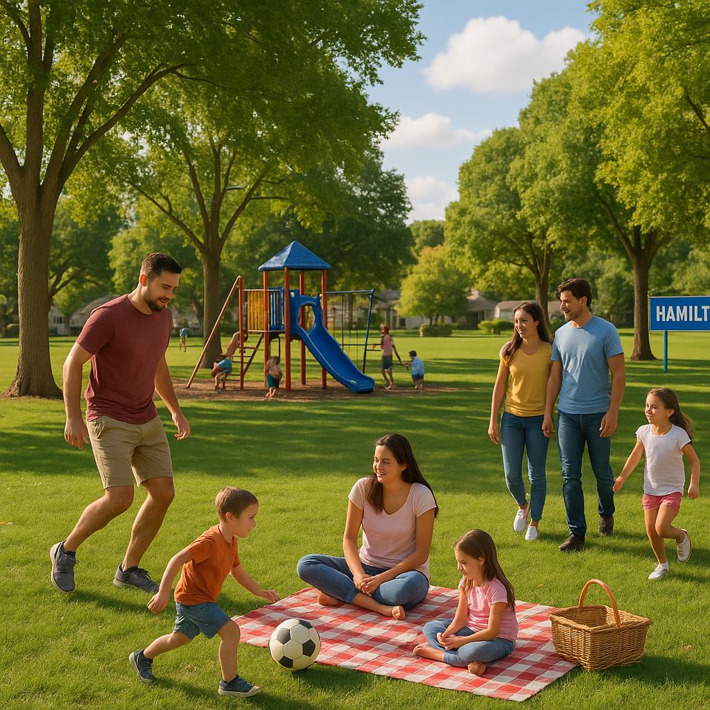 Families enjoying time together in Hamilton park