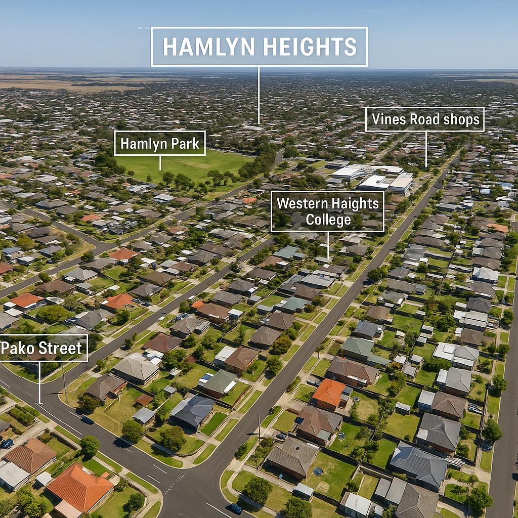 Aerial view of Hamlyn Heights, Geelong showing community features