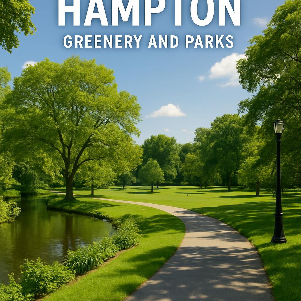 Lush green park area in Hampton with pathways and trees