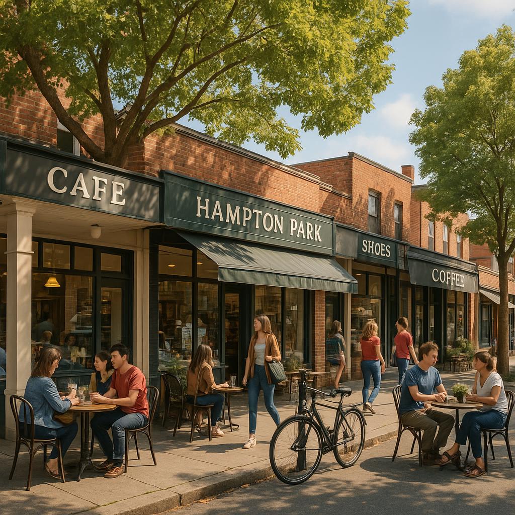 Cafés and shops in Hampton Park, showcasing community vibrancy.