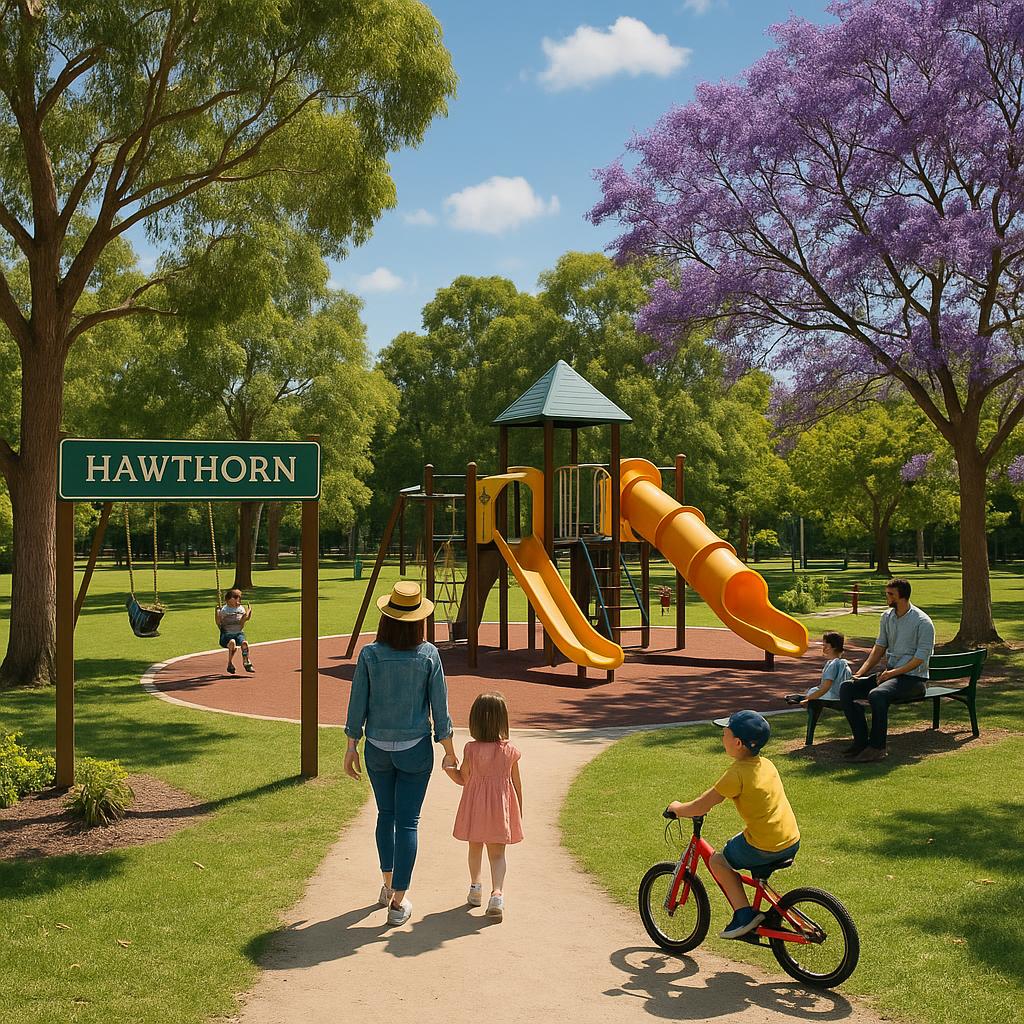 A vibrant park with families enjoying outdoor activities