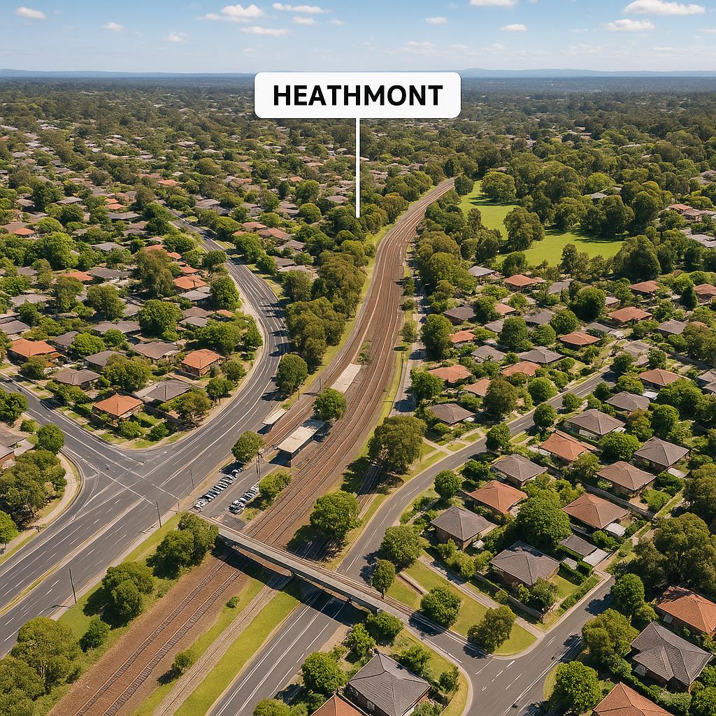 Aerial view of Heathmont with parks and transport links