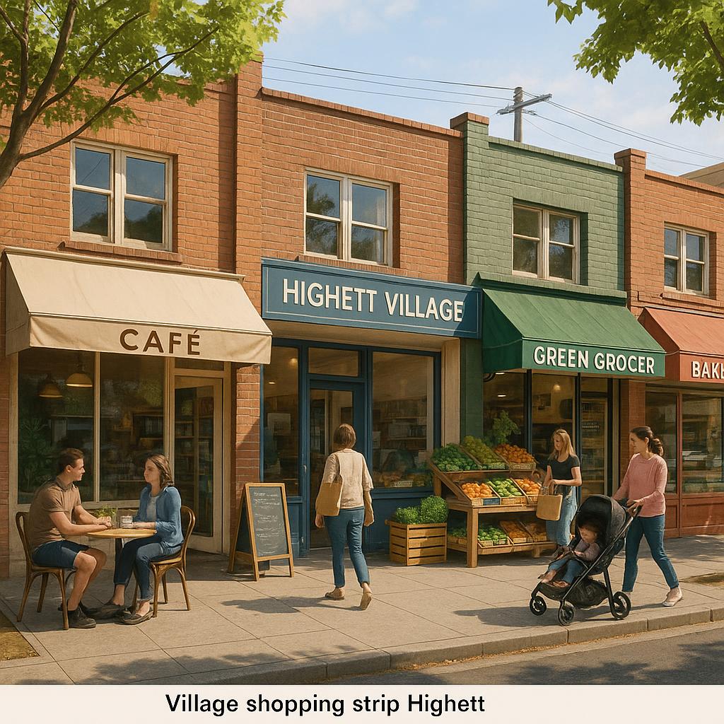 Village shopping strip in Highett with local boutiques and cafés