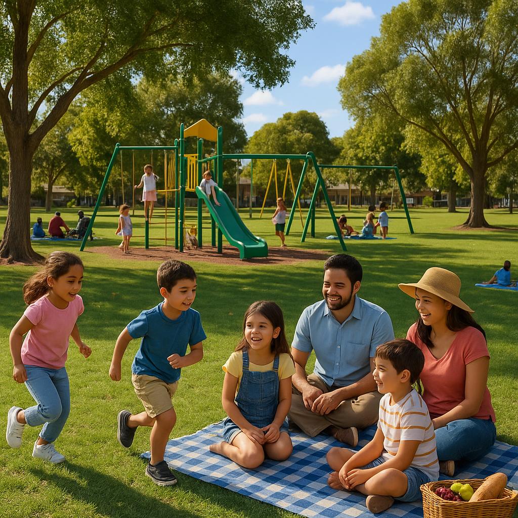 A park in Hinchinbrook with families enjoying outdoor activities