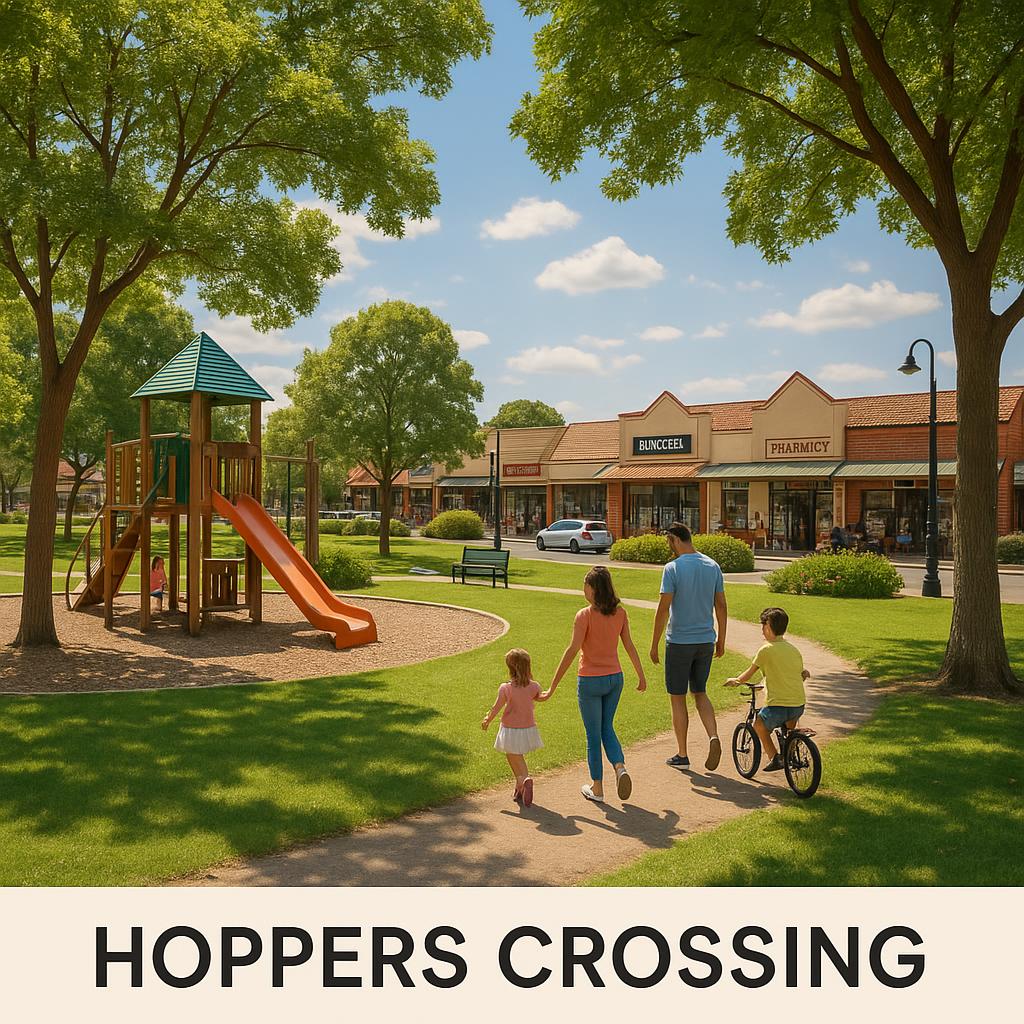 Village-style shopping strips in Hoppers Crossing