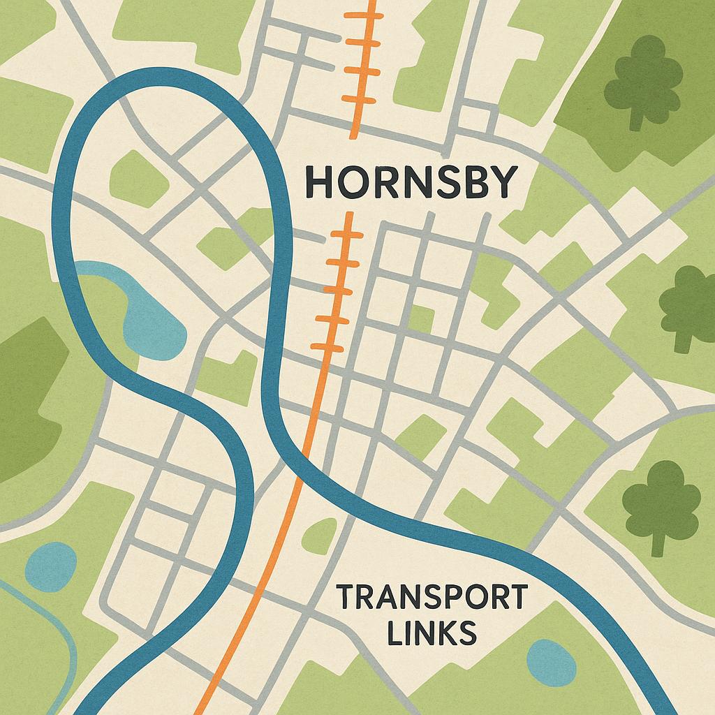 Hornsby landscape with transport facilities.
