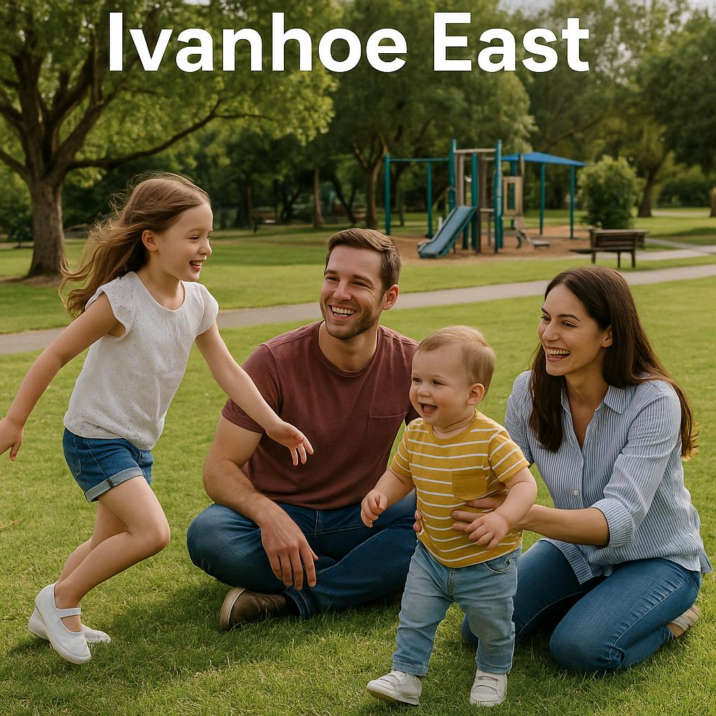 Family enjoying the green spaces in Ivanhoe East