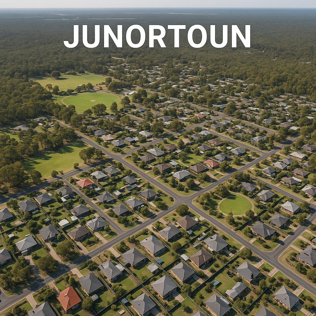 Aerial view of Junortoun with parks and homes