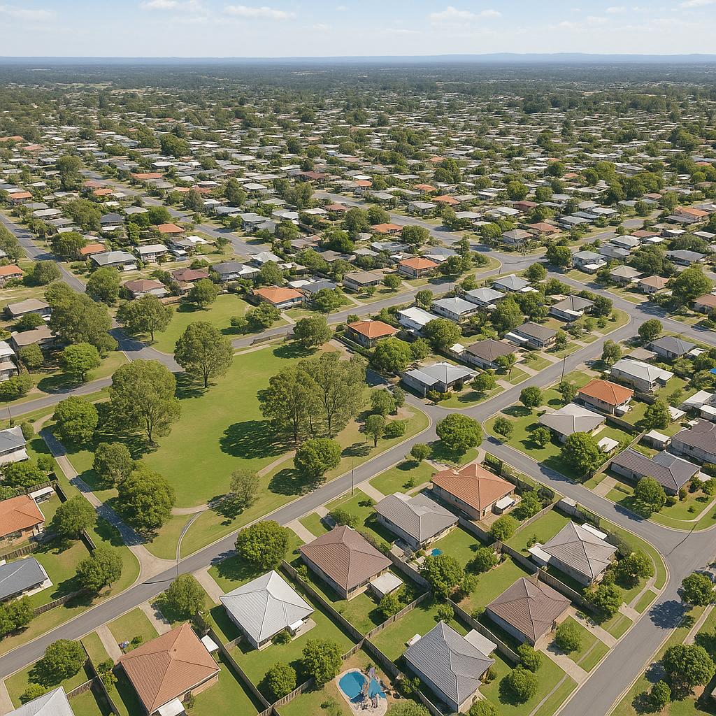 Aerial view of Kallangur showing green spaces and homes