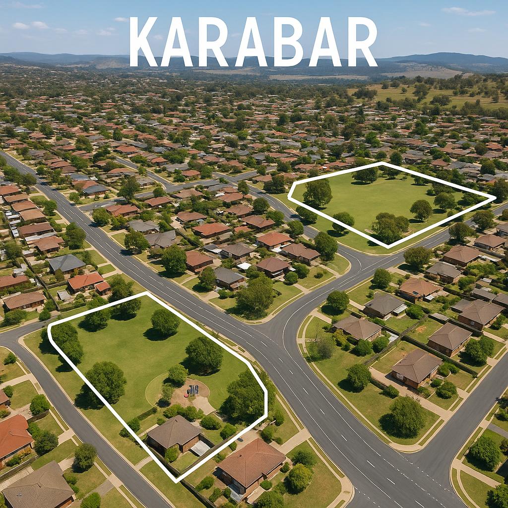 Aerial view of Karabar showing homes and green spaces