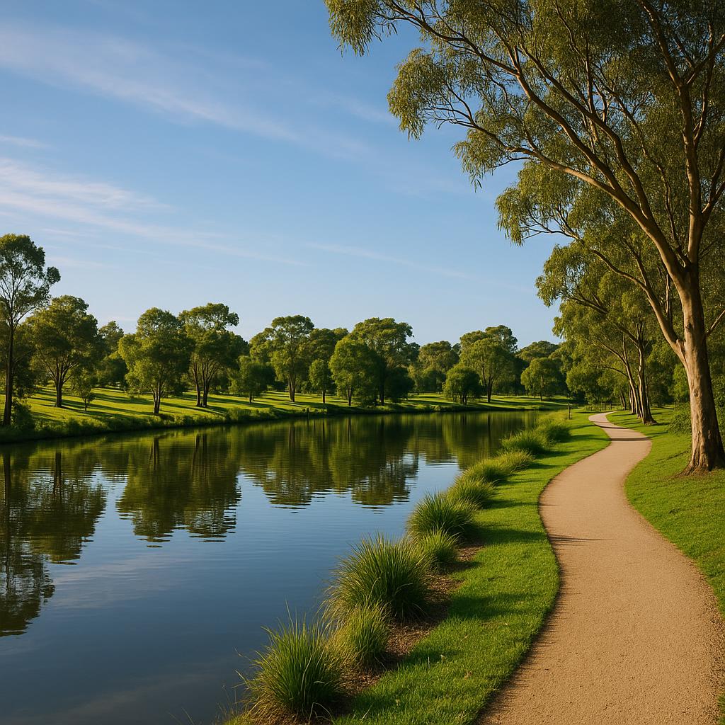 Serene waterfront view in Keilor Park with walking tracks