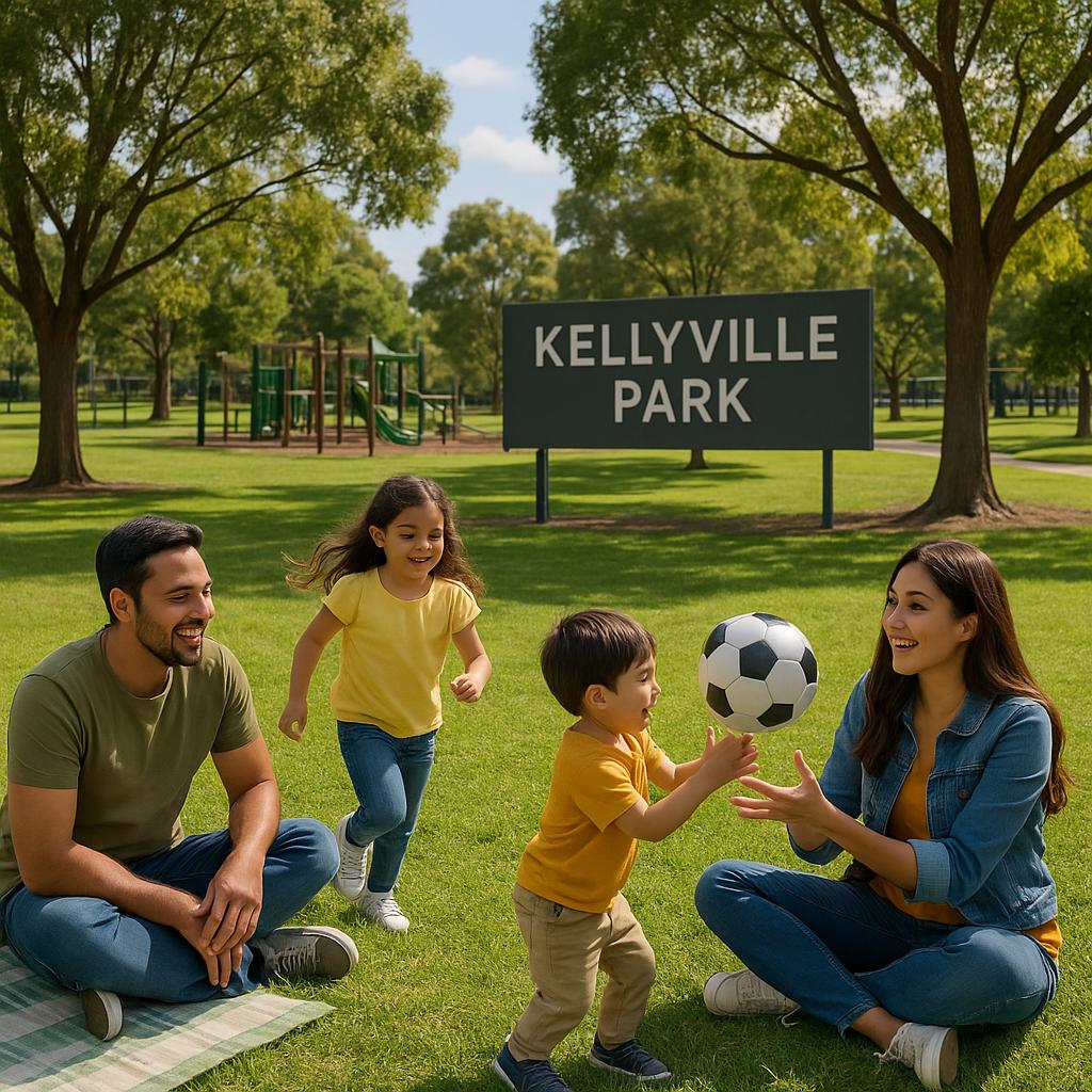 Families enjoying Kellyville Park's playground and picnic areas