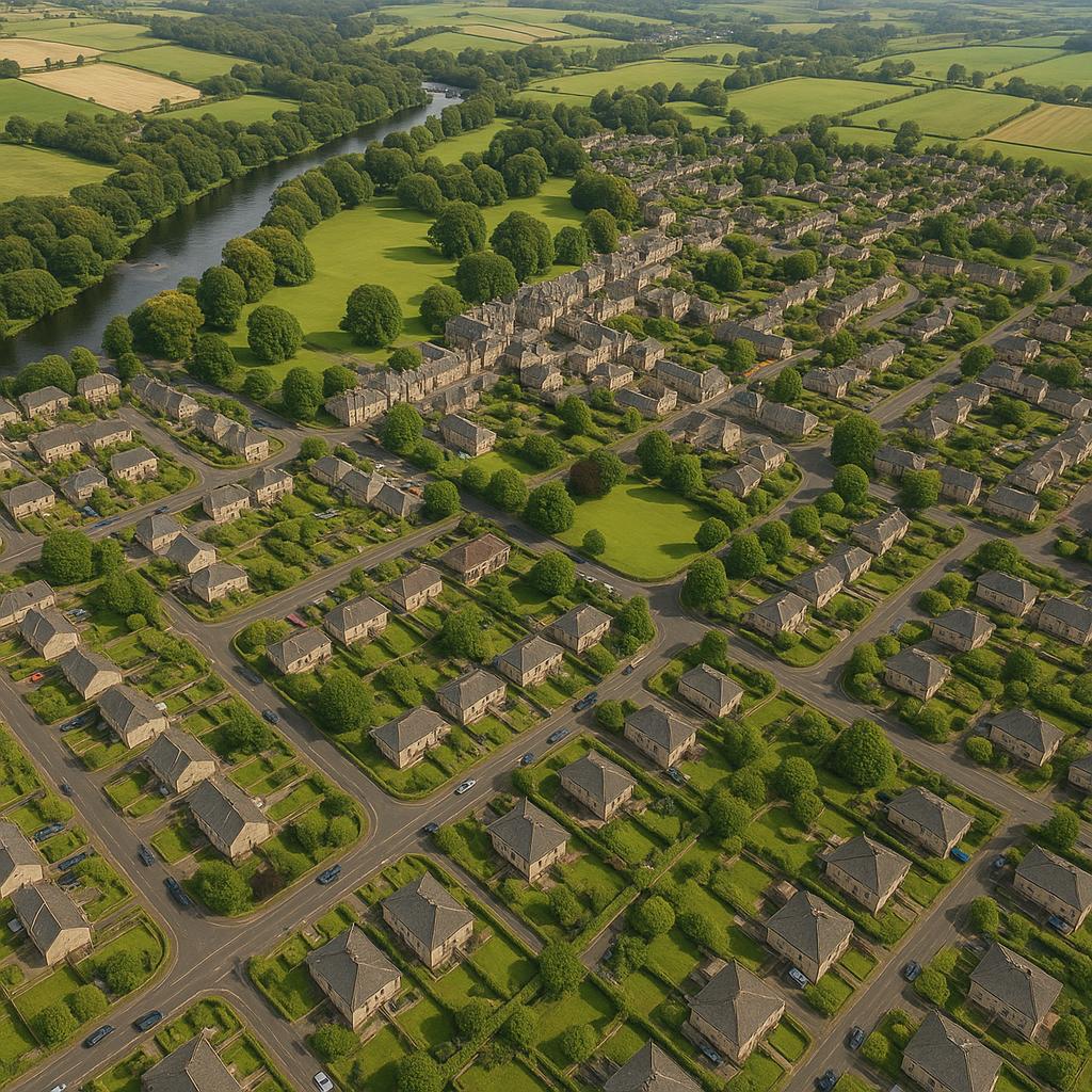 Aerial view of Kelso, NSW, highlighting homes and green spaces.