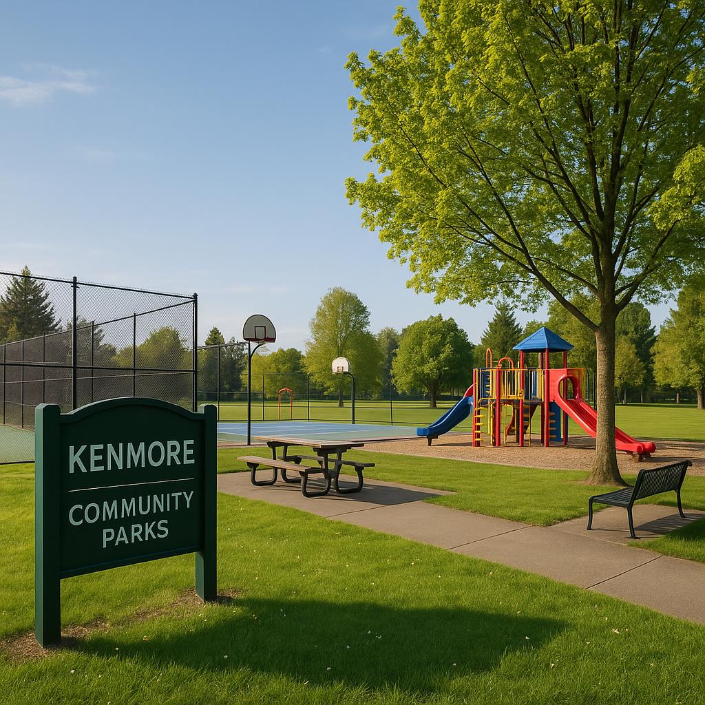 Kenmore Community Park with families enjoying outdoor activities