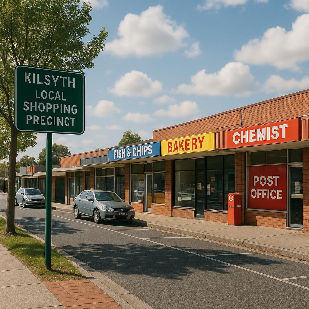Local shopping area in Kilsyth showing amenities