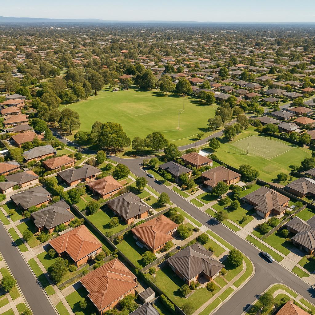 Aerial view of Kilsyth South with parks and streets