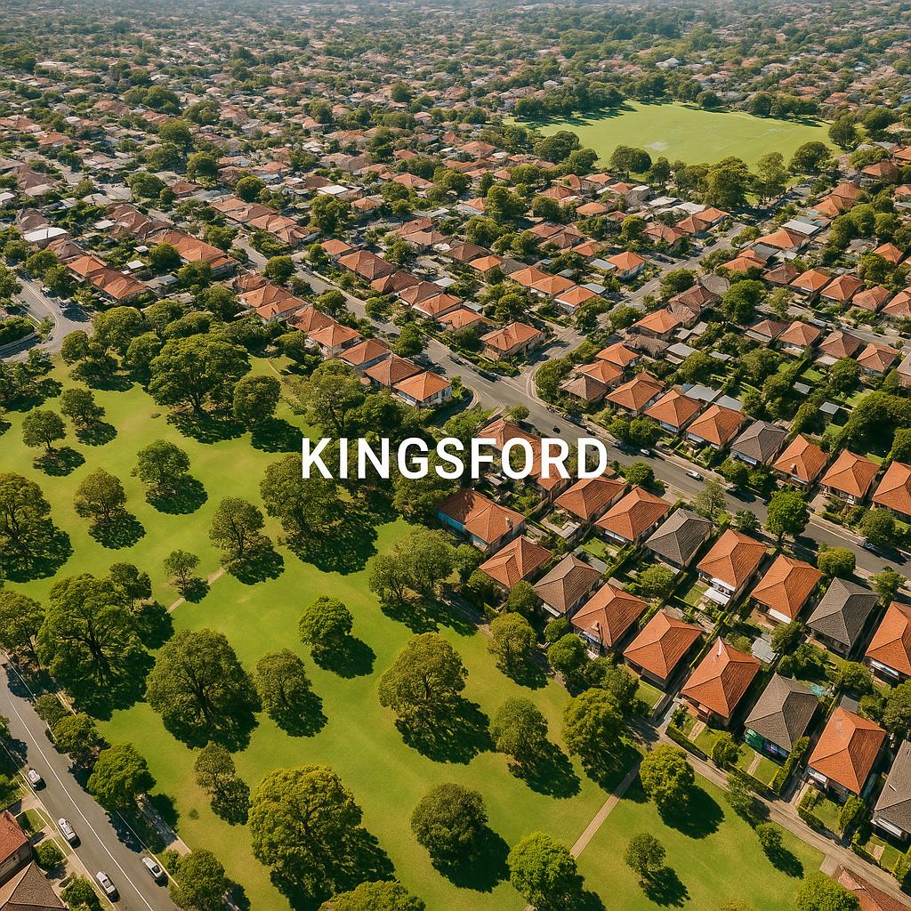 Aerial view of Kingsford featuring parks and homes