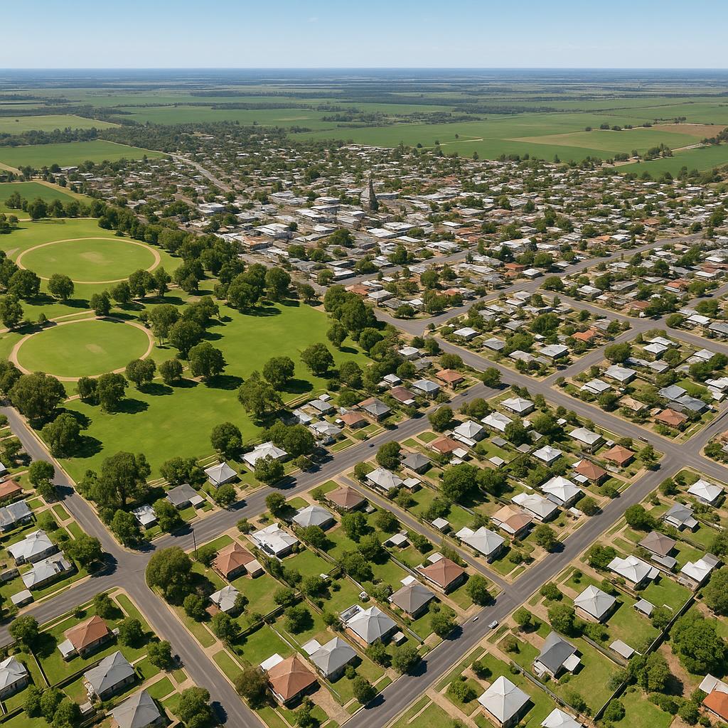 Aerial view of Leeton's residential development
