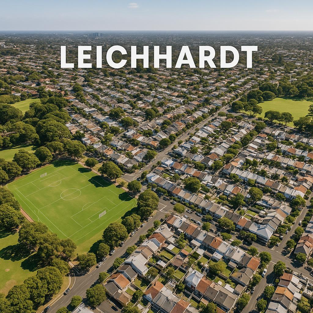 Aerial view of Leichhardt suburb with parks