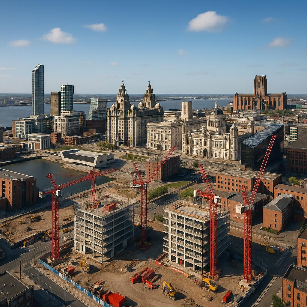 Aerial view of Liverpool with new residential properties