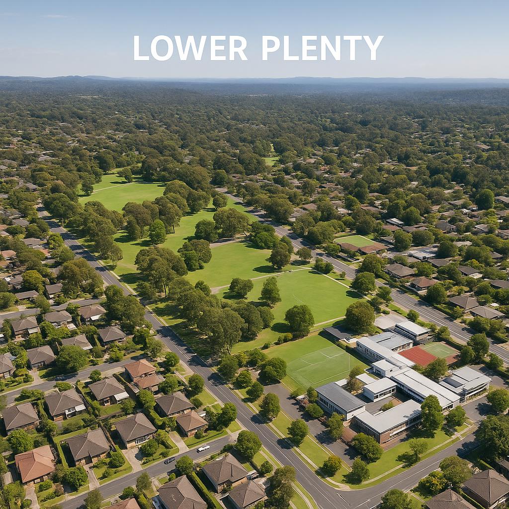 Aerial view of Lower Plenty suburb highlighting green spaces and residential areas