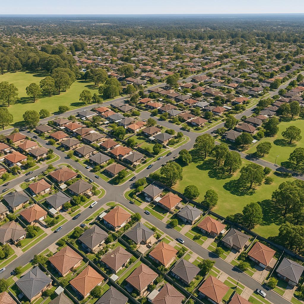 Aerial view of Macquarie Fields showcasing its residential landscape