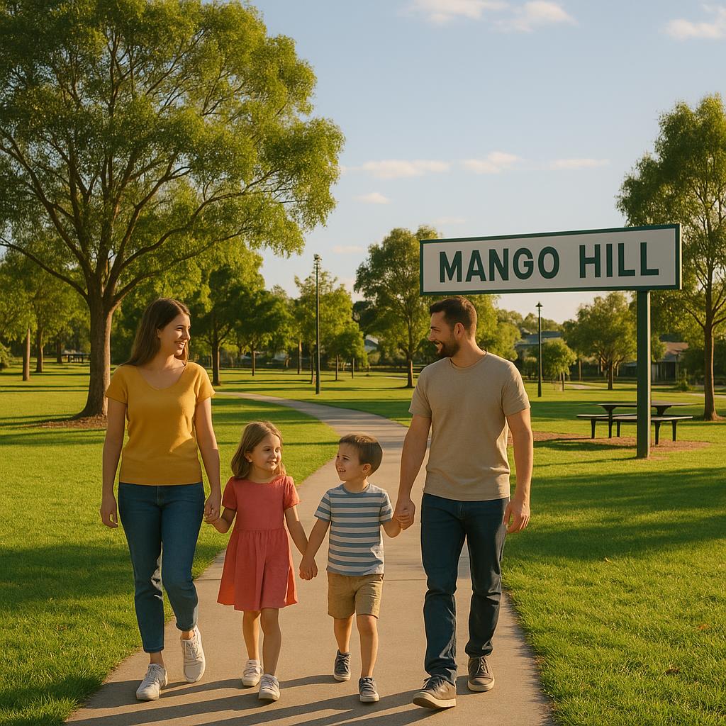 Family enjoying time in a green park in Mango Hill.
