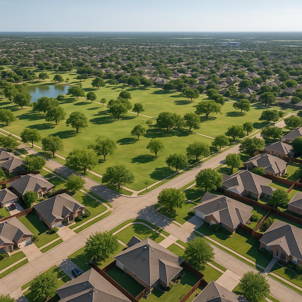 Aerial view of Mansfield featuring parks and community areas