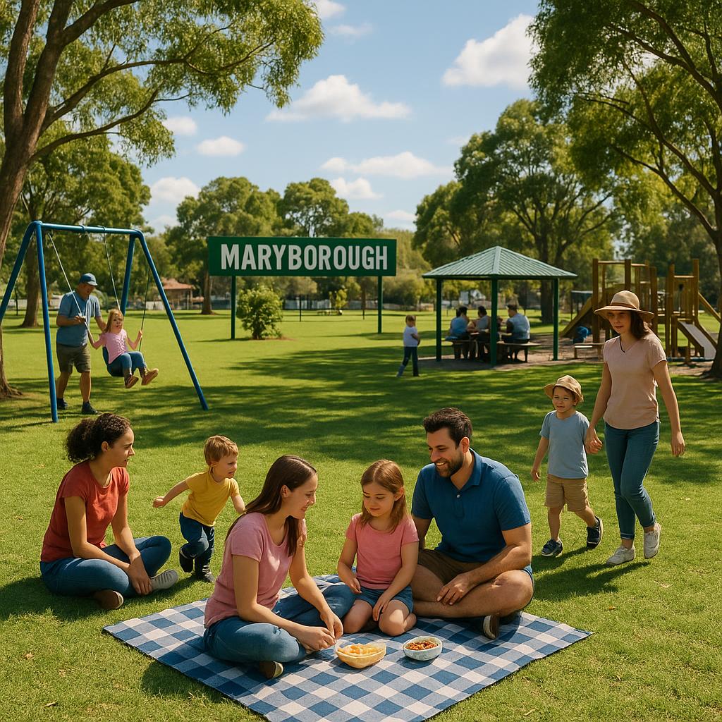 Families enjoying a sunny day in Maryborough park