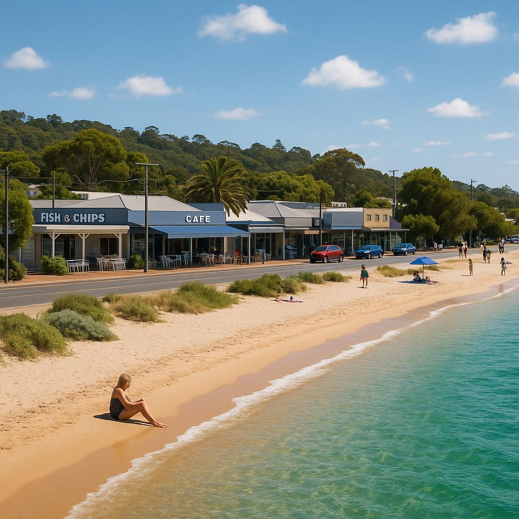 View of McCrae beach and local shopping strips