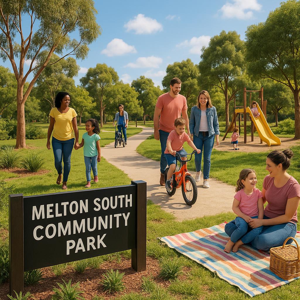 Families enjoying a community park in Melton South