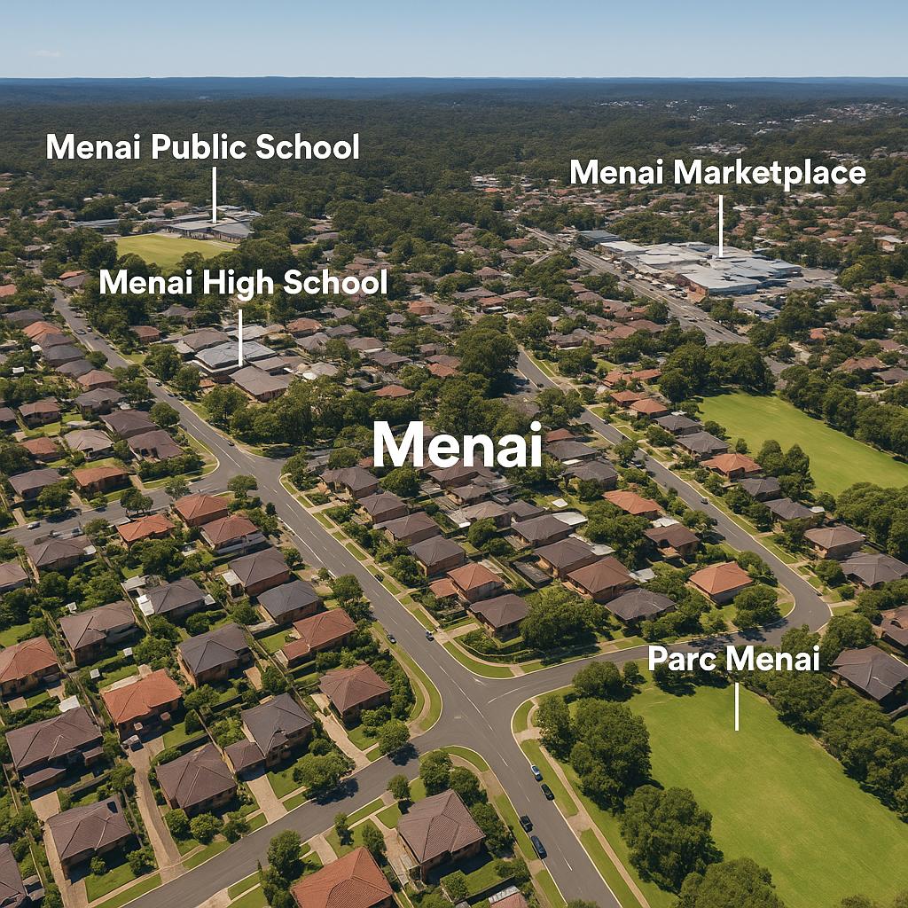 Aerial view of Menai showing residential areas and amenities.
